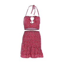Load image into Gallery viewer, 2021 Summer Spring Fashion New Sexy Open Back Halter Vest Pleated Floral Skirt Two Piece Set Tracksuit Women Shorts Blouses