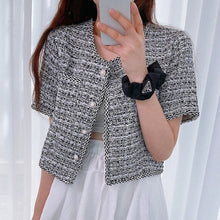 Load image into Gallery viewer, 2021 Summer Sweet Tweed O-Neck Pearl Single Breasted Casual Jacket Cardigan Coat Ladies Fashion Short Sleeve Slim Top