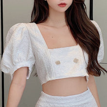 Load image into Gallery viewer, 2021 Summer Sweet Two Piece Sets French Small Fragrant Style Ladies Crop Top High Waist Covered Hip Ensembles Femme Skirts Suits