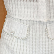 Load image into Gallery viewer, 2021 Summer Two Piece Set Women Skirt Ensembles Femme Beading Small Fragrant Top High Waist Slim Skirts Suits Conjuntos De Mujer