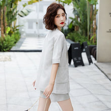 Load image into Gallery viewer, 2021 Summer Two Pieces Cotton Linen Suits Women Short Sleeve Blazer Coat tops Blouse+Elastic Waist Short Pants Trousers Sets