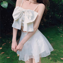 Load image into Gallery viewer, 2021 Summer White 2 Piece Sets Womens Outfits Sexy Crop Tops Big Bow Vest Sweet Camisoles + Mini High Waist Organza Skirt Shorts
