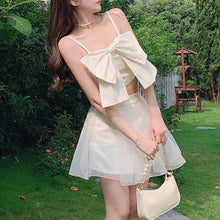Load image into Gallery viewer, 2021 Summer White 2 Piece Sets Womens Outfits Sexy Crop Tops Big Bow Vest Sweet Camisoles + Mini High Waist Organza Skirt Shorts