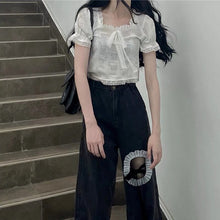 Load image into Gallery viewer, 2021 Summer White Chiffon Kawaii Blouse Women Japanese Puff Sleeve Lace Casual Sweet Blouse Shirt Slim Princess Korean Clothes