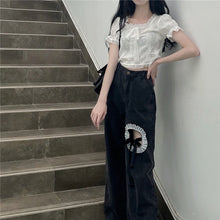 Load image into Gallery viewer, 2021 Summer White Chiffon Kawaii Blouse Women Japanese Puff Sleeve Lace Casual Sweet Blouse Shirt Slim Princess Korean Clothes