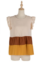 Load image into Gallery viewer, 2021 Summer Women Casual Color-block Blouse Shirts V Neck Ruffles Sleeveless Cotton Shirts Fashion Female Striped Tops Blusas