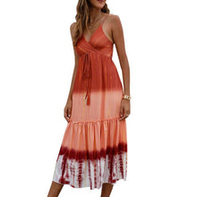 Load image into Gallery viewer, 2021 Summer Women Dress Adjustable Spaghetti Shoulder Straps V-neck Print A Line Beach Party Dress High Waist Loose Mini Dress