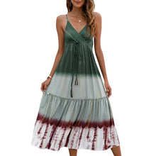 Load image into Gallery viewer, 2021 Summer Women Dress Adjustable Spaghetti Shoulder Straps V-neck Print A Line Beach Party Dress High Waist Loose Mini Dress