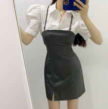 Load image into Gallery viewer, 2021 Summer Women Dress Sets Korea White Puff Sleeve Turn Down Collar Blouse And Sexy Backless Sling Mini Dress Suits Vestidos