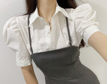 Load image into Gallery viewer, 2021 Summer Women Dress Sets Korea White Puff Sleeve Turn Down Collar Blouse And Sexy Backless Sling Mini Dress Suits Vestidos