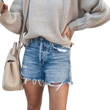 Load image into Gallery viewer, 2021 Summer Women Fringed Jeans High Waist Fashion Streetwear Ripped Hole Straight Ladies Mini Denim Shorts Feminino