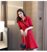 Load image into Gallery viewer, 2021 Summer Women Short Sleeve Double-breasted A-Line Knitting Dress Office Ladies Casual Mini Dress