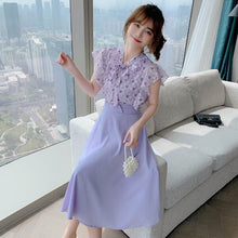 Load image into Gallery viewer, 2021 Summer Women Two Piece Set Elegant Chiffon Ruffles Bow Tie Shirt Top + High Waist Big Swing Long Skirt Outfit