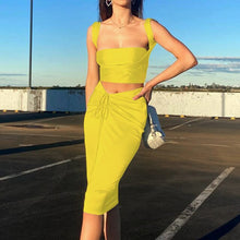 Load image into Gallery viewer, 2021 Summer Women&#39;s Dress Suits Vest Lace-Up Crop Top Robe Midi Dress Sexy 2 Piece Set Women&#39;s Skirt Dress Sets Bodycon Outfits