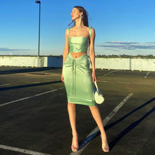 Load image into Gallery viewer, 2021 Summer Women&#39;s Dress Suits Vest Lace-Up Crop Top Robe Midi Dress Sexy 2 Piece Set Women&#39;s Skirt Dress Sets Bodycon Outfits