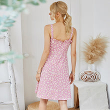 Load image into Gallery viewer, 2021 Summer Women&#39;s Fashion Sexy Floral Print V Neck Spaghetti Straps Ruffle Sleeveless Backless Empire Knee Lenght Dress Ladies