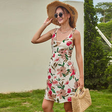 Load image into Gallery viewer, 2021 Summer Women&#39;s Fashion Sexy Print Deep V Neck Spaghetti Straps Hollow Out Sleeveless Backless A Line Mini Dress Ladies Slim