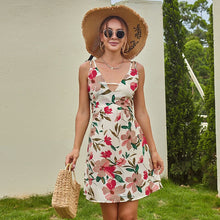Load image into Gallery viewer, 2021 Summer Women&#39;s Fashion Sexy Print Deep V Neck Spaghetti Straps Hollow Out Sleeveless Backless A Line Mini Dress Ladies Slim