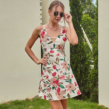 Load image into Gallery viewer, 2021 Summer Women&#39;s Fashion Sexy Print Deep V Neck Spaghetti Straps Hollow Out Sleeveless Backless A Line Mini Dress Ladies Slim