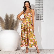 Load image into Gallery viewer, 2021 Summer Women&#39;s Fashion Sexy Print  Spaghetti Straps Deep V Neck Backless Sleeveless Zippers Split Foor Lenght Dress Ladies