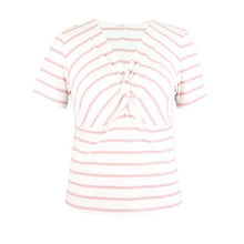 Load image into Gallery viewer, 2021 Summer Women&#39;s Knitted Pink Striped V-Neck T-Shirt Top Casual Commuter