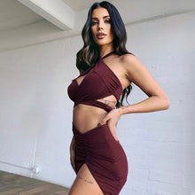 Load image into Gallery viewer, 2021 Summer Women&#39;s New Style Bowknot Cross-Tie Cropped Top with Oblique Split Short Skirt Set