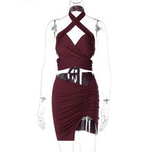 Load image into Gallery viewer, 2021 Summer Women&#39;s New Style Bowknot Cross-Tie Cropped Top with Oblique Split Short Skirt Set