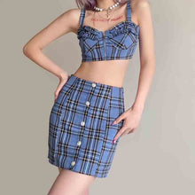Load image into Gallery viewer, 2021 Summer Women&#39;s New Style Plaid Sling Zipper Cardigan Bag Hip Skirt Two-Piece Suit
