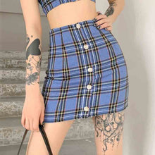 Load image into Gallery viewer, 2021 Summer Women&#39;s New Style Plaid Sling Zipper Cardigan Bag Hip Skirt Two-Piece Suit