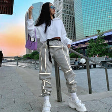 Load image into Gallery viewer, 2021 Summer Women&#39;s Pants Casual Sports Reflective Striped Sweatpants Loose Lady High Street Cropped Pants
