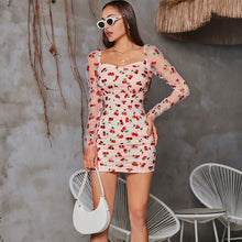 Load image into Gallery viewer, 2021 Summer Women&#39;s Sexy Mini Dress Sheer Mesh Boydcon See Through Printed Long Sleeve  Skinny Clubwear Party Dresswear