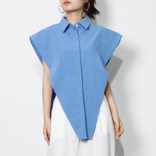 2021 Summer Women's Shirt Design Irregular Vest Solid Color Tee Single-Breasted Inverted Triangle Lapel Top