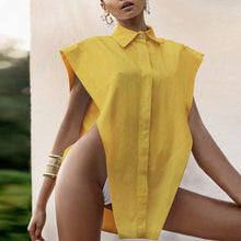 Load image into Gallery viewer, 2021 Summer Women&#39;s Shirt Design Irregular Vest Solid Color Tee Single-Breasted Inverted Triangle Lapel Top