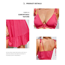 Load image into Gallery viewer, 2021 Summer Womens Dressswear Print Sling V Neck Mini Dress Tie Front Spaghetti Strap Sexy Sleeveless Sundress