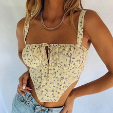Load image into Gallery viewer, 2021 Summertime Fashion New Style Women&#39;s Sleeveless Pleated Lace Up Navel Strap Short Tank Top For Laides Small Floral