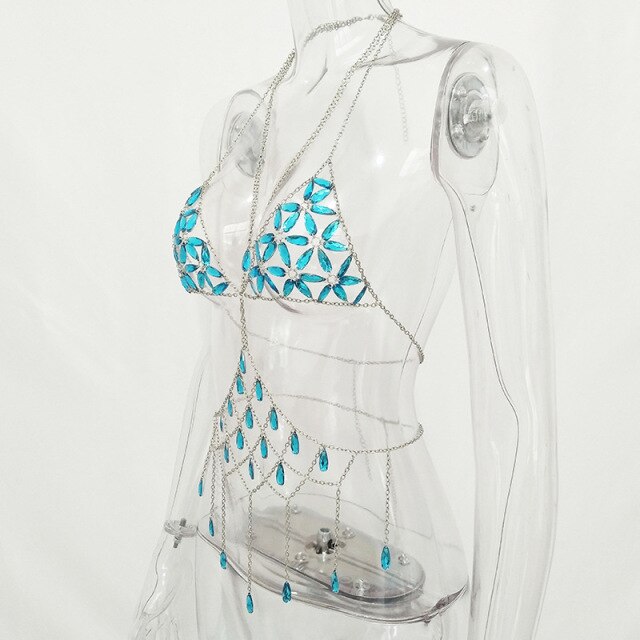 2021 Summertime Fashion Tank Ladies New Products Crystal Bra Chain Beach Vacation Bikini Body Chain Set Upper Outer Tops