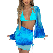 Load image into Gallery viewer, 2021 Trendy Women Sexy Tie-dye Print 2 Piece Set Long Sleeve V Neck Crop Top+Skinny Mini Skirt Bikini Cover Up Beach Outfit Suit