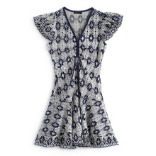 Load image into Gallery viewer, 2021 V-Neck Lace Hollow Out Fly Sleeves Mini Dress Female Summer High Waist Slim Party Dresses For Women Bodycon Clothes