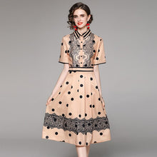 Load image into Gallery viewer, 2021 Vintage Summer  High Waist Polka Dot Pleated Midi Dress Elegant Turn Down Collar Single Breasted Casual Slim Midi Dresses
