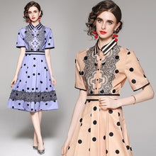 Load image into Gallery viewer, 2021 Vintage Summer  High Waist Polka Dot Pleated Midi Dress Elegant Turn Down Collar Single Breasted Casual Slim Midi Dresses