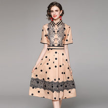 Load image into Gallery viewer, 2021 Vintage Summer  High Waist Polka Dot Pleated Midi Dress Elegant Turn Down Collar Single Breasted Casual Slim Midi Dresses