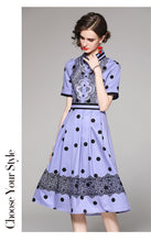 Load image into Gallery viewer, 2021 Vintage Summer  High Waist Polka Dot Pleated Midi Dress Elegant Turn Down Collar Single Breasted Casual Slim Midi Dresses