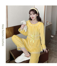 Load image into Gallery viewer, 2021 Winter Cute Lace Bow Long Sleeve Thick Warm Flannel Pajama Sets for Women Coral Velvet Sleepwear Suit Homewear Home Clothes