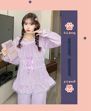 Load image into Gallery viewer, 2021 Winter Cute Lace Bow Long Sleeve Thick Warm Flannel Pajama Sets for Women Coral Velvet Sleepwear Suit Homewear Home Clothes