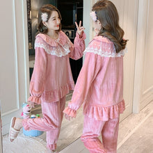 Load image into Gallery viewer, 2021 Winter Long Sleeve Cute Lace Princess Thick Warm Flannel Pajama Sets for Women Coral Velvet Sleepwear Homewear Home Clothes