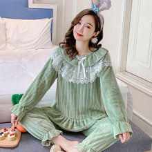 Load image into Gallery viewer, 2021 Winter Long Sleeve Cute Lace Princess Thick Warm Flannel Pajama Sets for Women Coral Velvet Sleepwear Homewear Home Clothes