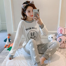 Load image into Gallery viewer, 2021 Winter Long Sleeve Print Thick Warm Flannel Pajama Sets For Women Coral Velvet Sleepwear Suit Pyjamas Homewear Home Clothes