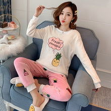 Load image into Gallery viewer, 2021 Winter Long Sleeve Print Thick Warm Flannel Pajama Sets For Women Coral Velvet Sleepwear Suit Pyjamas Homewear Home Clothes