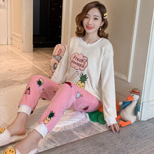Load image into Gallery viewer, 2021 Winter Long Sleeve Print Thick Warm Flannel Pajama Sets For Women Coral Velvet Sleepwear Suit Pyjamas Homewear Home Clothes