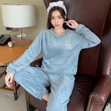 Load image into Gallery viewer, 2021 Winter Long Sleeve Thick Warm Flannel Pajama Sets For Women Korean Coral Velvet Sleepwear Suit Pyjama Homewear Home Clothes